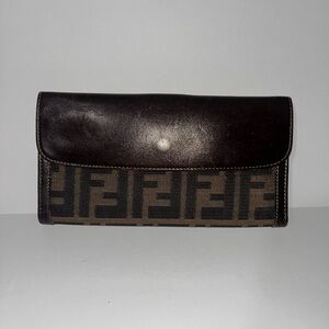 Fendi Dark Brown and Black Logo Clutch
